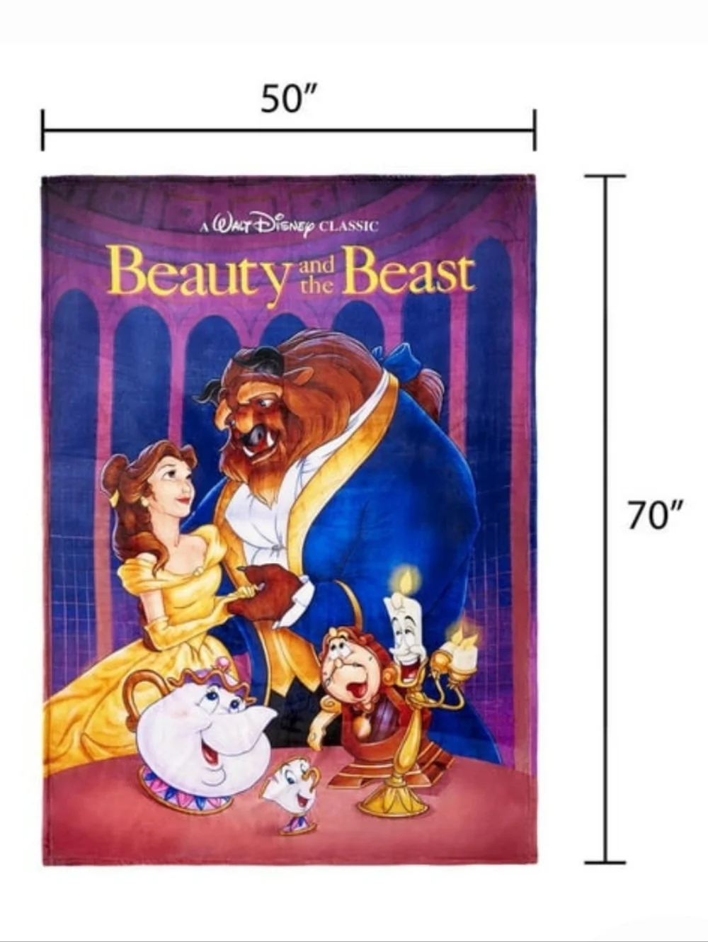 NIB Disney Classic BEAUTY AND THE BEAST VHS Boxed Silk Touch Throw, 50